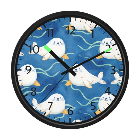BZSMCE Voice Activated LED Night 12in Clock 12in Clock with Animal Cute Sea Lions Pattern Pattern