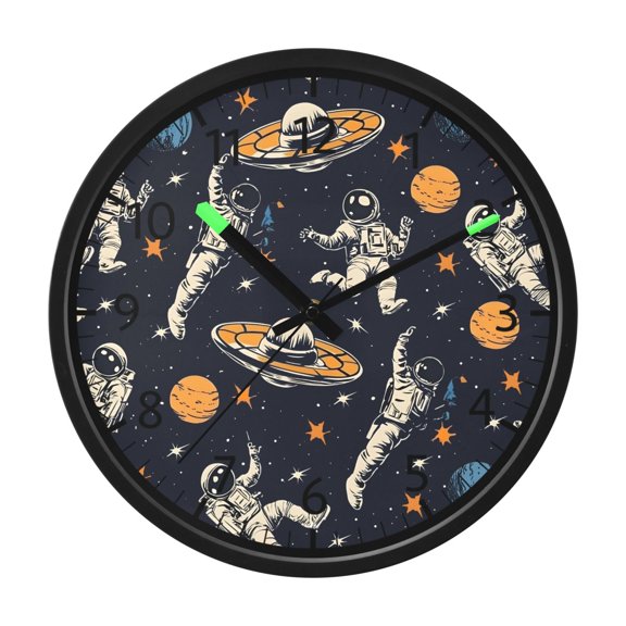 BZSMCE Voice Activated LED Night 12in Clock 12in Clock with Astronaut Spacecraft Pattern Pattern