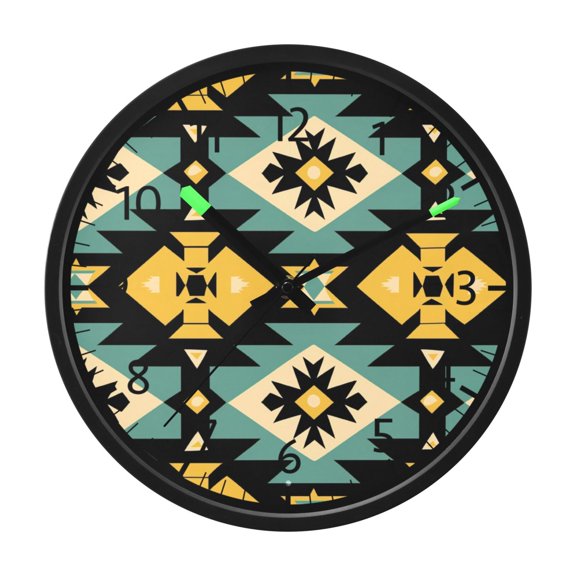 BZSMCE Voice Activated LED Night 12in Clock 12in Clock with Aztec Geometric Abstract Pattern Pattern