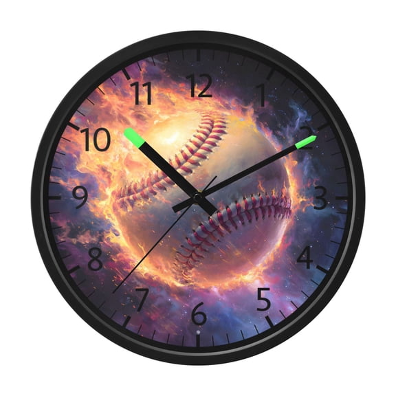 BZSMCE Voice Activated LED Night 12in Clock 12in Clock with Baseball Flames Pattern