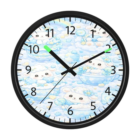 BZSMCE Voice Activated LED Night 12in Clock 12in Clock with Bath Time Fluffy Clouds Pattern