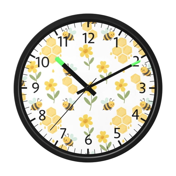 BZSMCE Voice Activated LED Night 12in Clock 12in Clock with Bee Flower Pattern