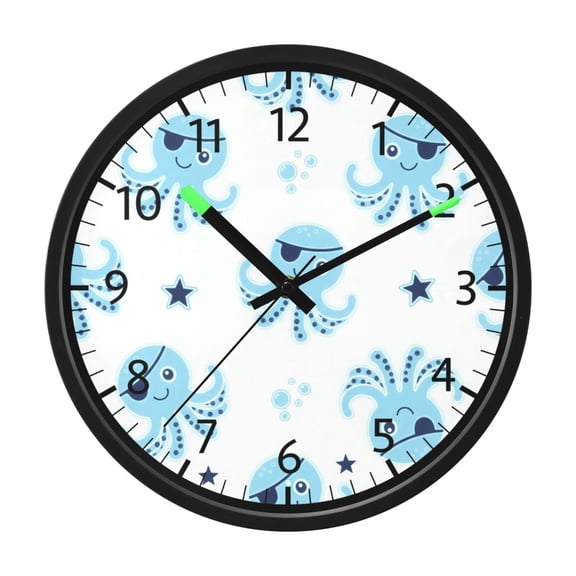 BZSMCE Voice Activated LED Night 12in Clock 12in Clock with Blue Octopus Pattern