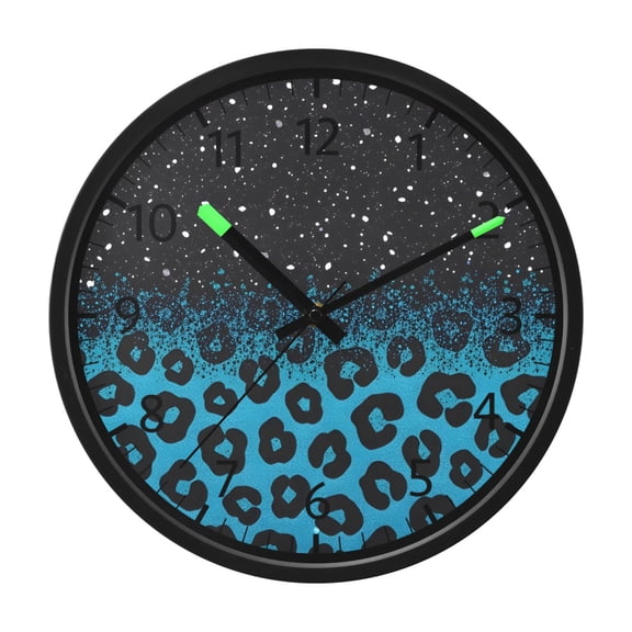 BZSMCE Voice Activated LED Night 12in Clock 12in Clock with Blue Sparkly Glitter Leopard Pattern