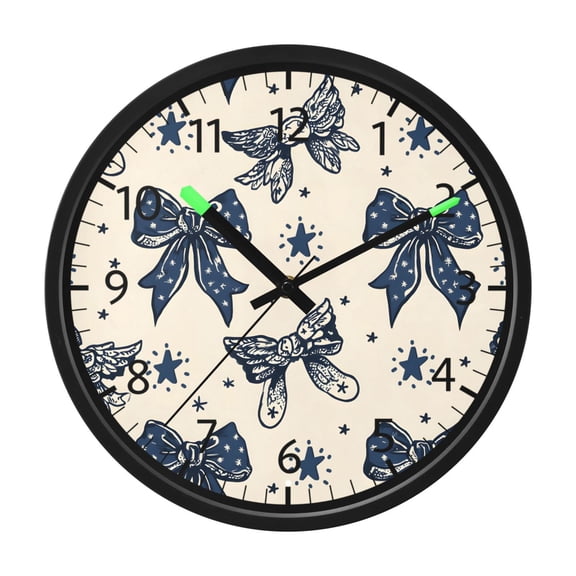 BZSMCE Voice Activated LED Night 12in Clock 12in Clock with Blue-black Butterfly String Five-pointed Star Pattern