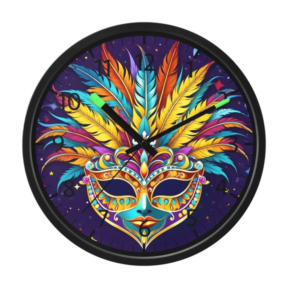 BZSMCE Voice Activated LED Night 12in Clock 12in Clock with Carnival Mask Pattern