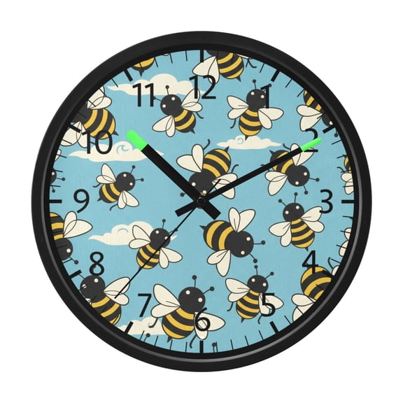 BZSMCE Voice Activated LED Night 12in Clock 12in Clock with Cartoon Bees Blue Pattern