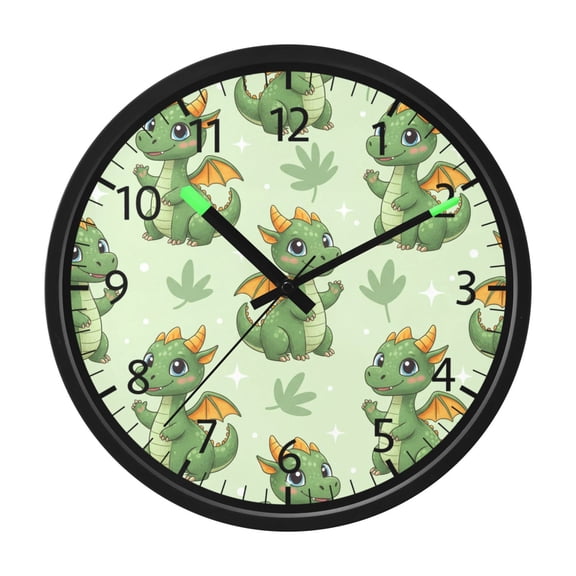 BZSMCE Voice Activated LED Night 12in Clock 12in Clock with Cartoon Cute Dragon Green Pattern