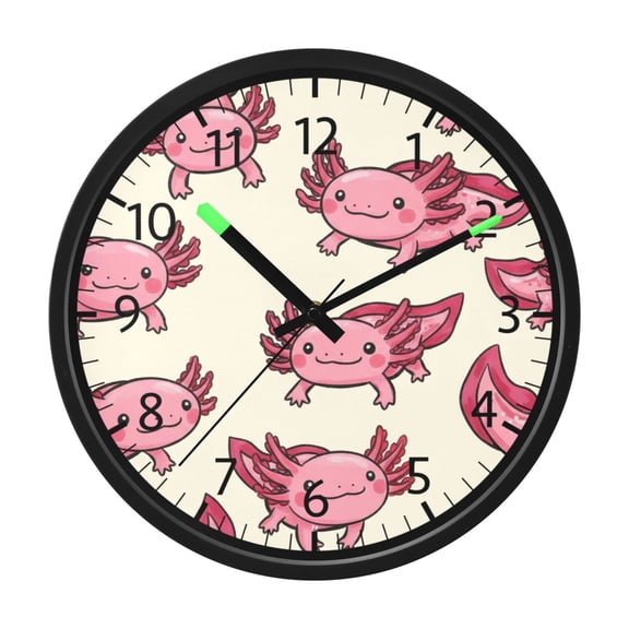 BZSMCE Voice Activated LED Night 12in Clock 12in Clock with Cartoon Soft Red Axolotl Pattern
