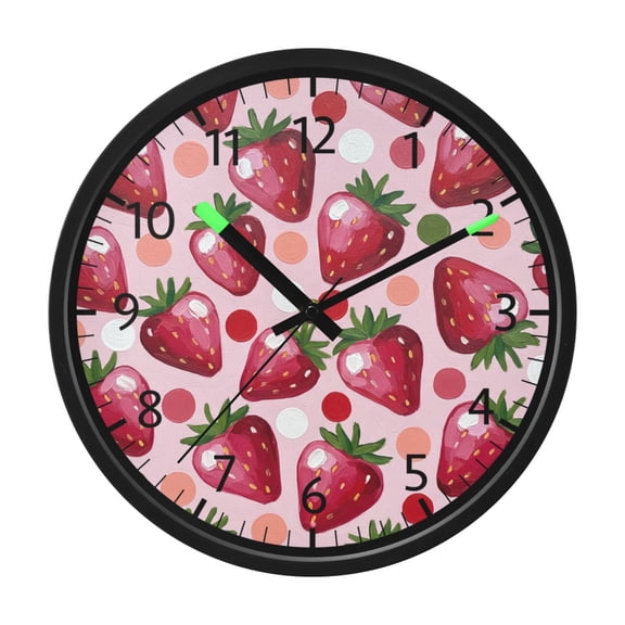 BZSMCE Voice Activated LED Night 12in Clock 12in Clock with Cartoon Strawberry Pattern