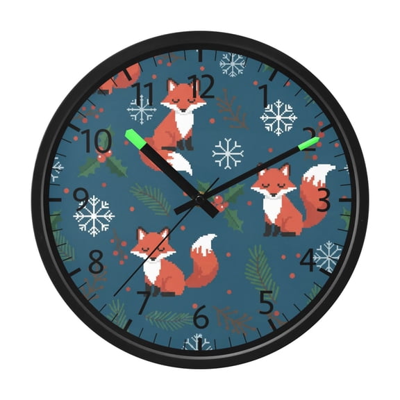 BZSMCE Voice Activated LED Night 12in Clock 12in Clock with Christmas Fox Pattern