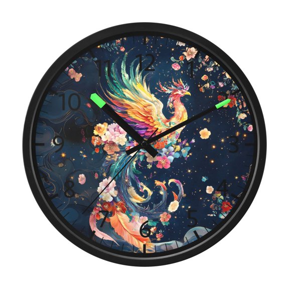BZSMCE Voice Activated LED Night 12in Clock 12in Clock with Colorful Phoenix Pattern