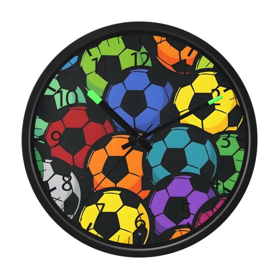 BZSMCE Voice Activated LED Night 12in Clock 12in Clock with Colorful Soccer Ball Pattern Pattern