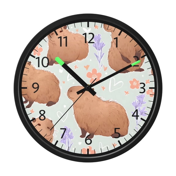 BZSMCE Voice Activated LED Night 12in Clock 12in Clock with Cute Capybara Flower Pattern