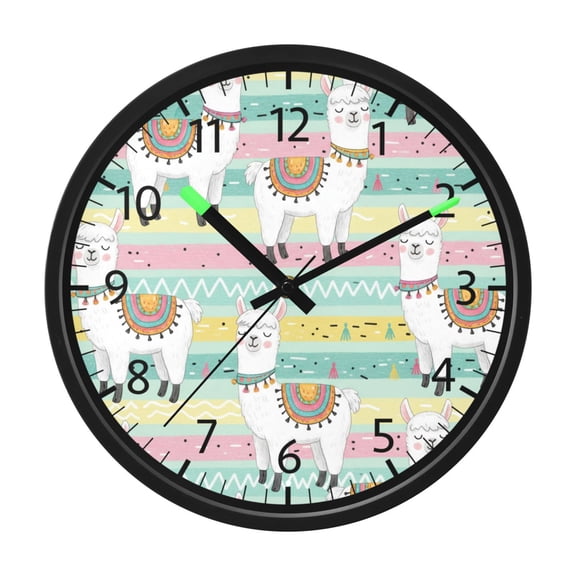 BZSMCE Voice Activated LED Night 12in Clock 12in Clock with Cute Cartoon Llama Blue Pattern Pattern