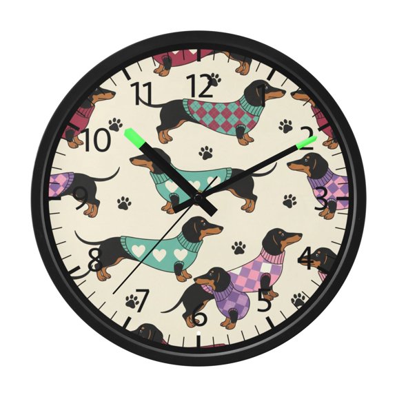 BZSMCE Voice Activated LED Night 12in Clock 12in Clock with Dachshunds Dog Prints Pattern