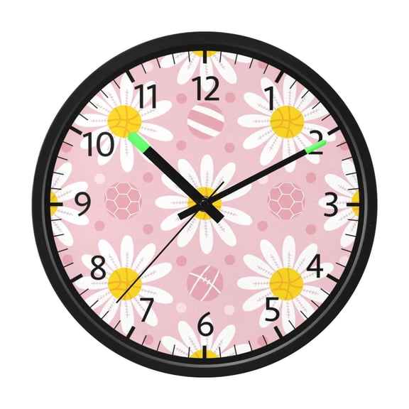 BZSMCE Voice Activated LED Night 12in Clock 12in Clock with Daisy Flowers Polka Dots Pattern