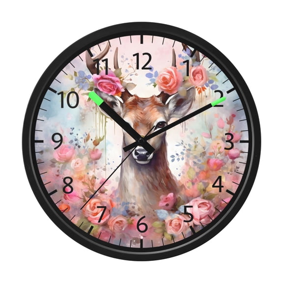BZSMCE Voice Activated LED Night 12in Clock 12in Clock with Deer Roses Pattern