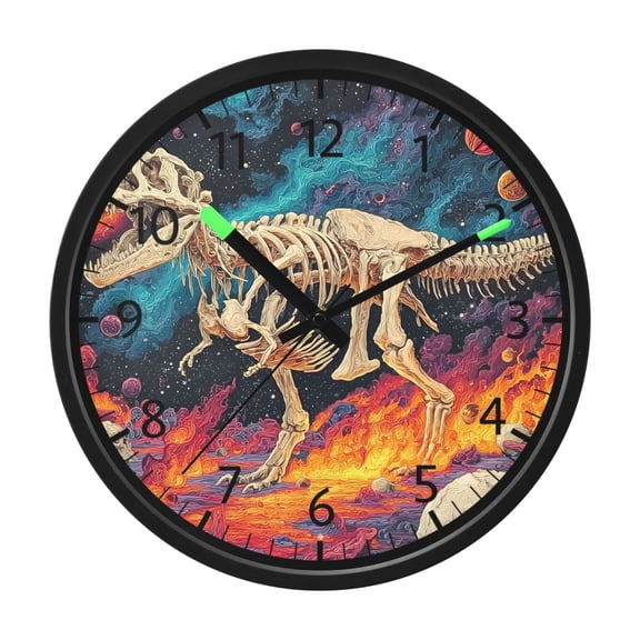 BZSMCE Voice Activated LED Night 12in Clock 12in Clock with Dinosaur Flame Pattern
