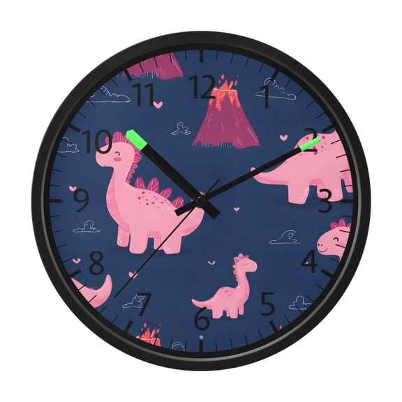 BZSMCE Voice Activated LED Night 12in Clock 12in Clock with Dinosaur Volcano Pattern