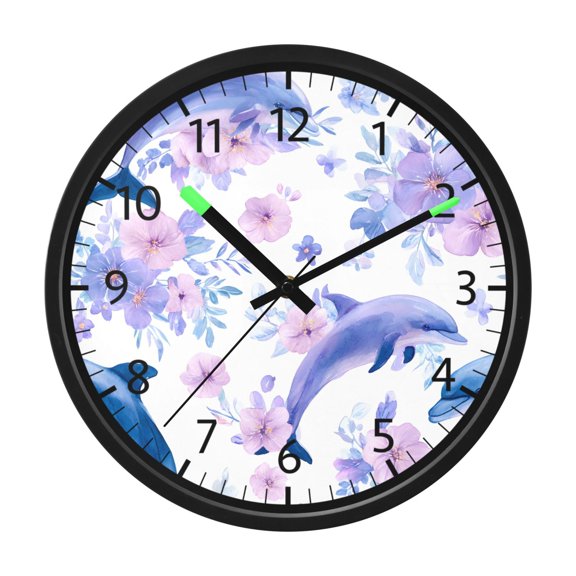 BZSMCE Voice Activated LED Night 12in Clock 12in Clock with Dolphin Flower Watercolor Pattern