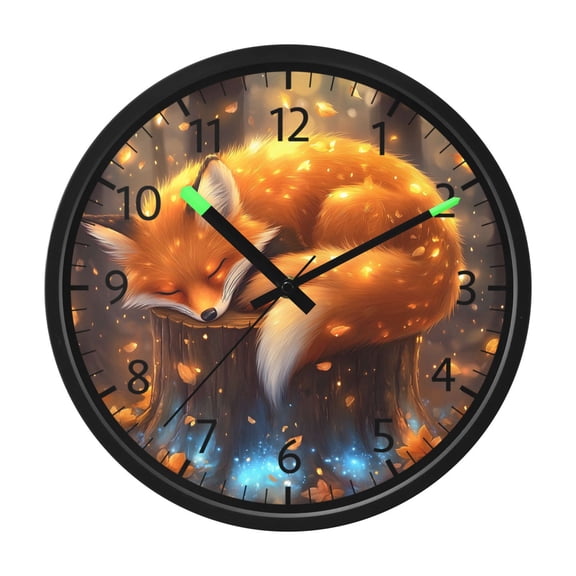 BZSMCE Voice Activated LED Night 12in Clock 12in Clock with Dreamy Fox Pattern