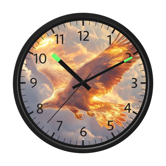 BZSMCE Voice Activated LED Night 12in Clock 12in Clock with Eagles Flying Through Flames Pattern