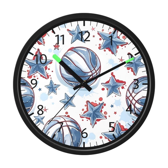 BZSMCE Voice Activated LED Night 12in Clock 12in Clock with Five-pointed Star Basketball Pattern Pattern