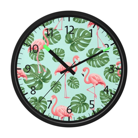 BZSMCE Voice Activated LED Night 12in Clock 12in Clock with Flamingo Monstera Pattern