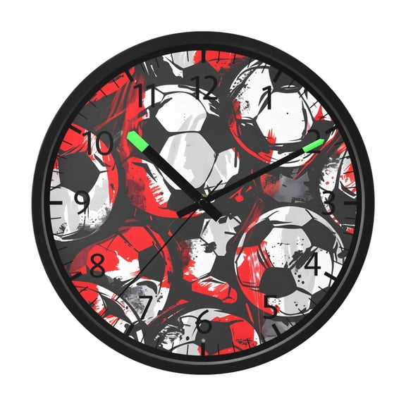 BZSMCE Voice Activated LED Night 12in Clock 12in Clock with Football Black and Red Stacked Pattern Pattern
