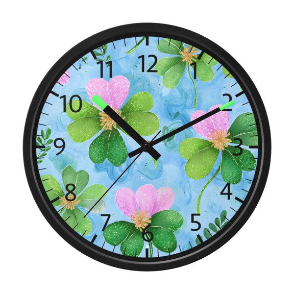 BZSMCE Voice Activated LED Night 12in Clock 12in Clock with Four Leaf Clover Blue Background Pattern Pattern