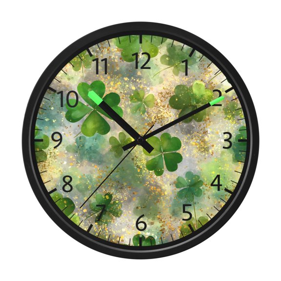 BZSMCE Voice Activated LED Night 12in Clock 12in Clock with Four Leaf Clover Sparkles Pattern Pattern