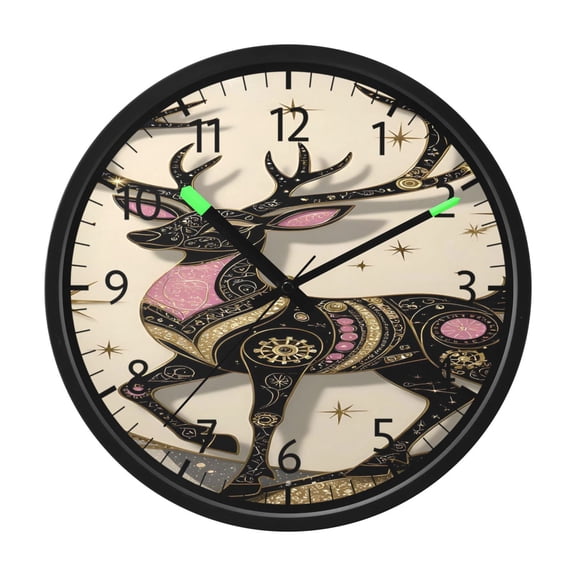 BZSMCE Voice Activated LED Night 12in Clock 12in Clock with Gilded Midnight Deer Pattern