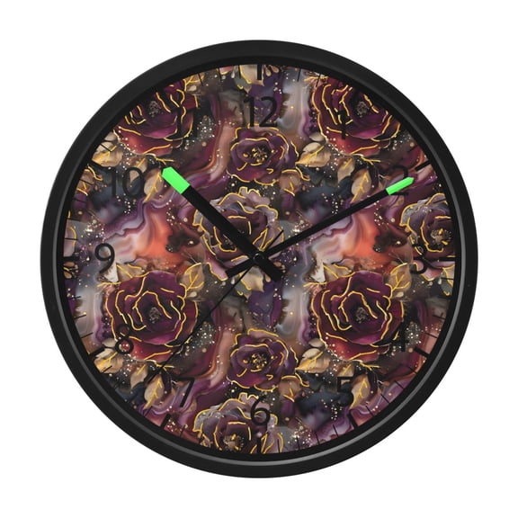 BZSMCE Voice Activated LED Night 12in Clock 12in Clock with Gothic Gold-trimmed Roses Pattern