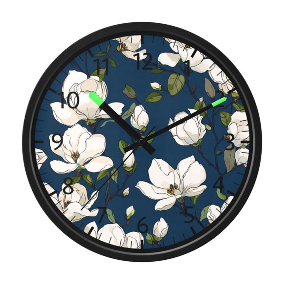 BZSMCE Voice Activated LED Night 12in Clock 12in Clock with Midnight Magnolia Pattern