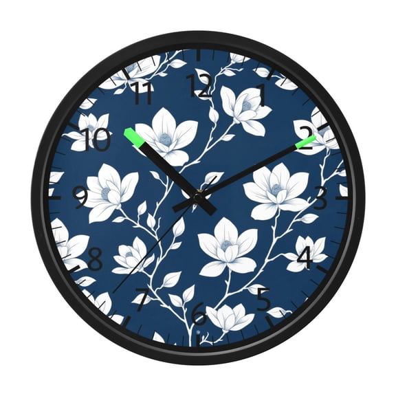 BZSMCE Voice Activated LED Night 12in Clock 12in Clock with Midnight Magnolia Pattern