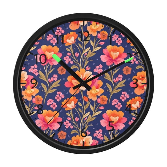 BZSMCE Voice Activated LED Night 12in Clock 12in Clock with Midnight Poppy Garden Pattern