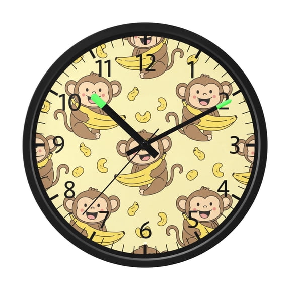BZSMCE Voice Activated LED Night 12in Clock 12in Clock with Monkey Bananas Pattern