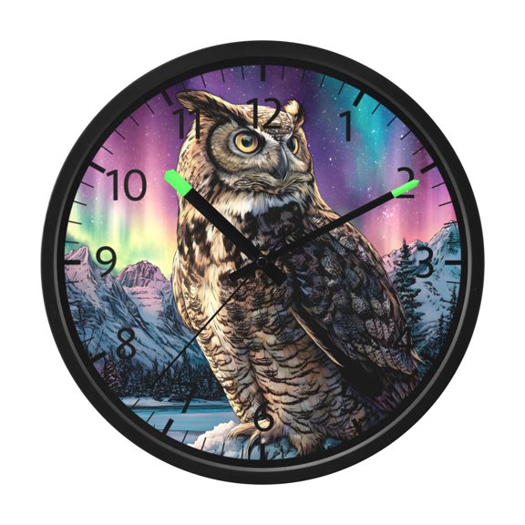 BZSMCE Voice Activated LED Night 12in Clock 12in Clock with Owl Aurora Pattern