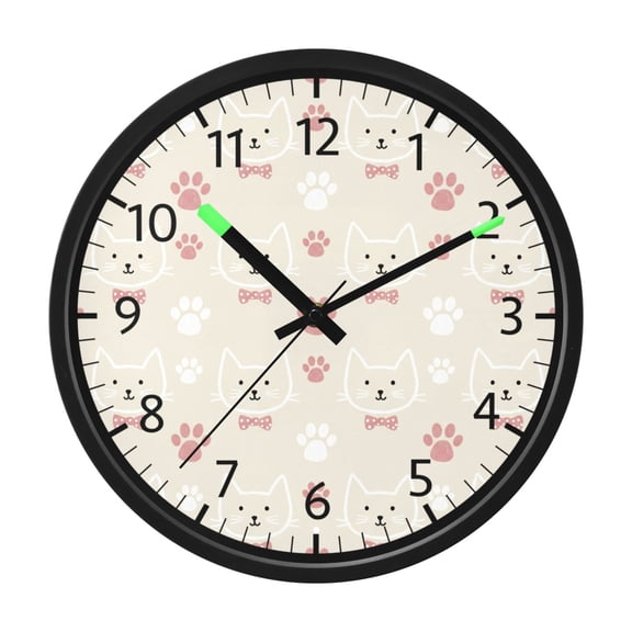BZSMCE Voice Activated LED Night 12in Clock 12in Clock with Pink Cat Paws Pattern