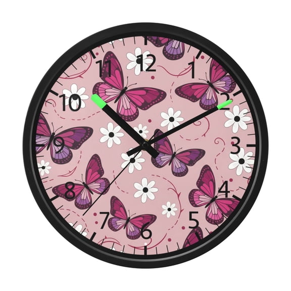 BZSMCE Voice Activated LED Night 12in Clock 12in Clock with Pink Purple Flying Butterflies Pattern