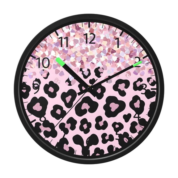 BZSMCE Voice Activated LED Night 12in Clock 12in Clock with Pink Sparkly Glitter Leopard Pattern