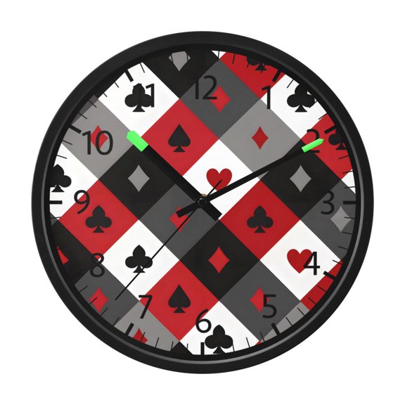 BZSMCE Voice Activated LED Night 12in Clock 12in Clock with Playing Card Suits and Diamonds Pattern Pattern