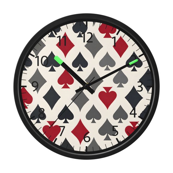 BZSMCE Voice Activated LED Night 12in Clock 12in Clock with Playing Card Suits in Red Black Pattern Pattern