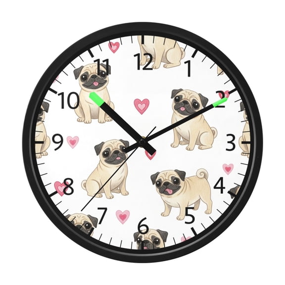 BZSMCE Voice Activated LED Night 12in Clock 12in Clock with Pug Dog Pattern