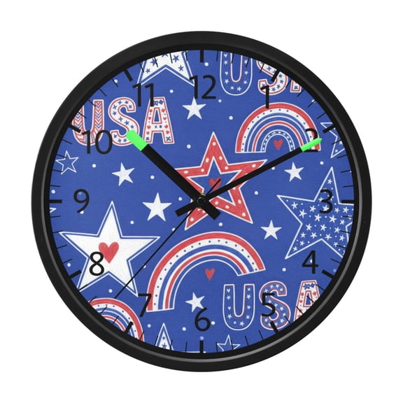 BZSMCE Voice Activated LED Night 12in Clock 12in Clock with Rainbows Patriotic 4th Of July Pattern