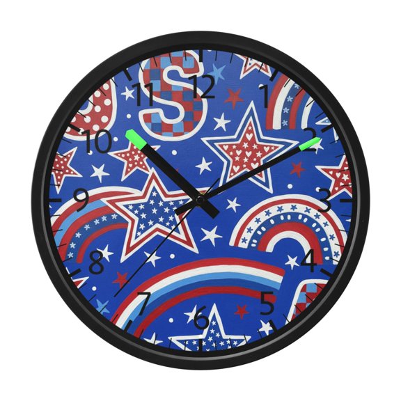 BZSMCE Voice Activated LED Night 12in Clock 12in Clock with Rainbows Patriotic 4th Of July Pattern