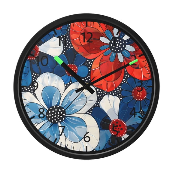 BZSMCE Voice Activated LED Night 12in Clock 12in Clock with Red White and Vlue Flowers White Dots Pattern