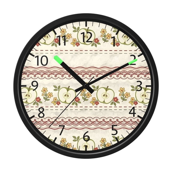 BZSMCE Voice Activated LED Night 12in Clock 12in Clock with Retro Green Apple Pattern Pattern