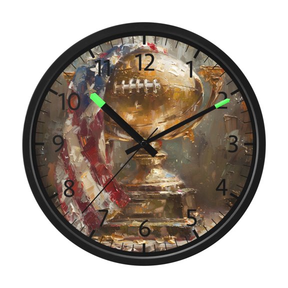 BZSMCE Voice Activated LED Night 12in Clock 12in Clock with Rugby Trophy American Flag Pattern